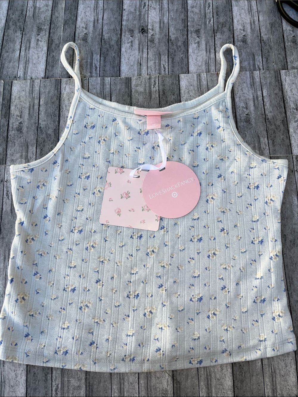 LoveShackFancy X Target 🎯 Pale Blue Floral Ribbed Cami